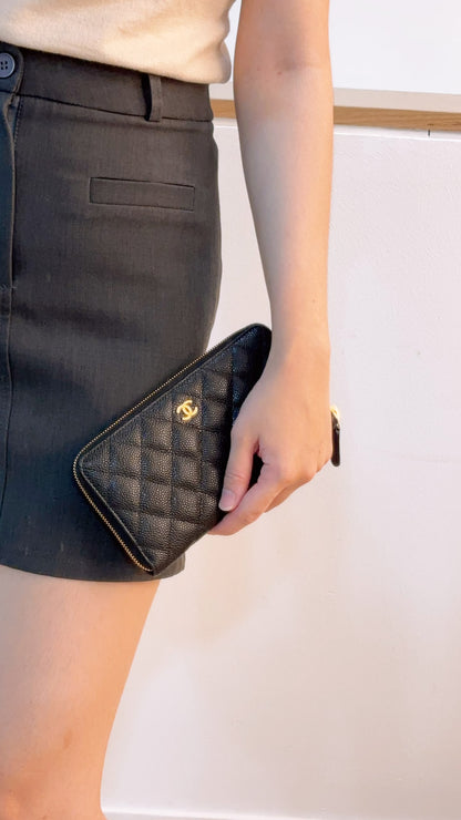 Chanel Black Caviar Classiz Zippy Wallet (GHW)