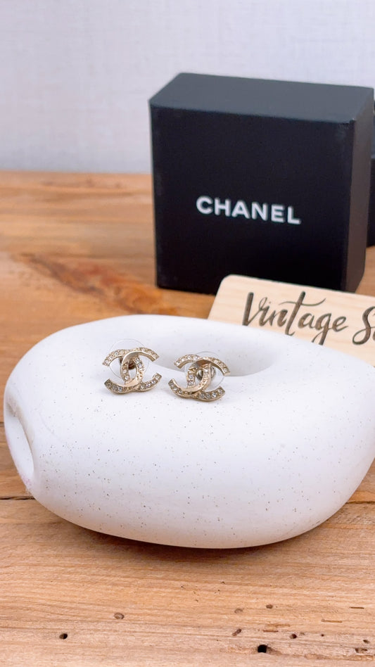 Chanel Light Gold Diamante CC Earrings
