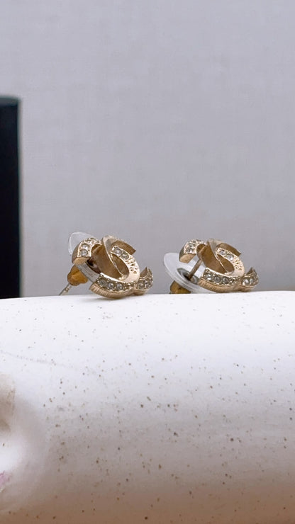 Chanel Light Gold Diamante CC Earrings