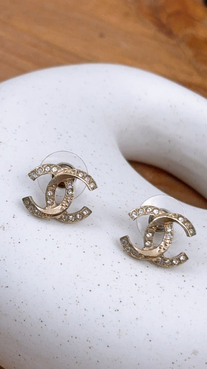 Chanel Light Gold Diamante CC Earrings