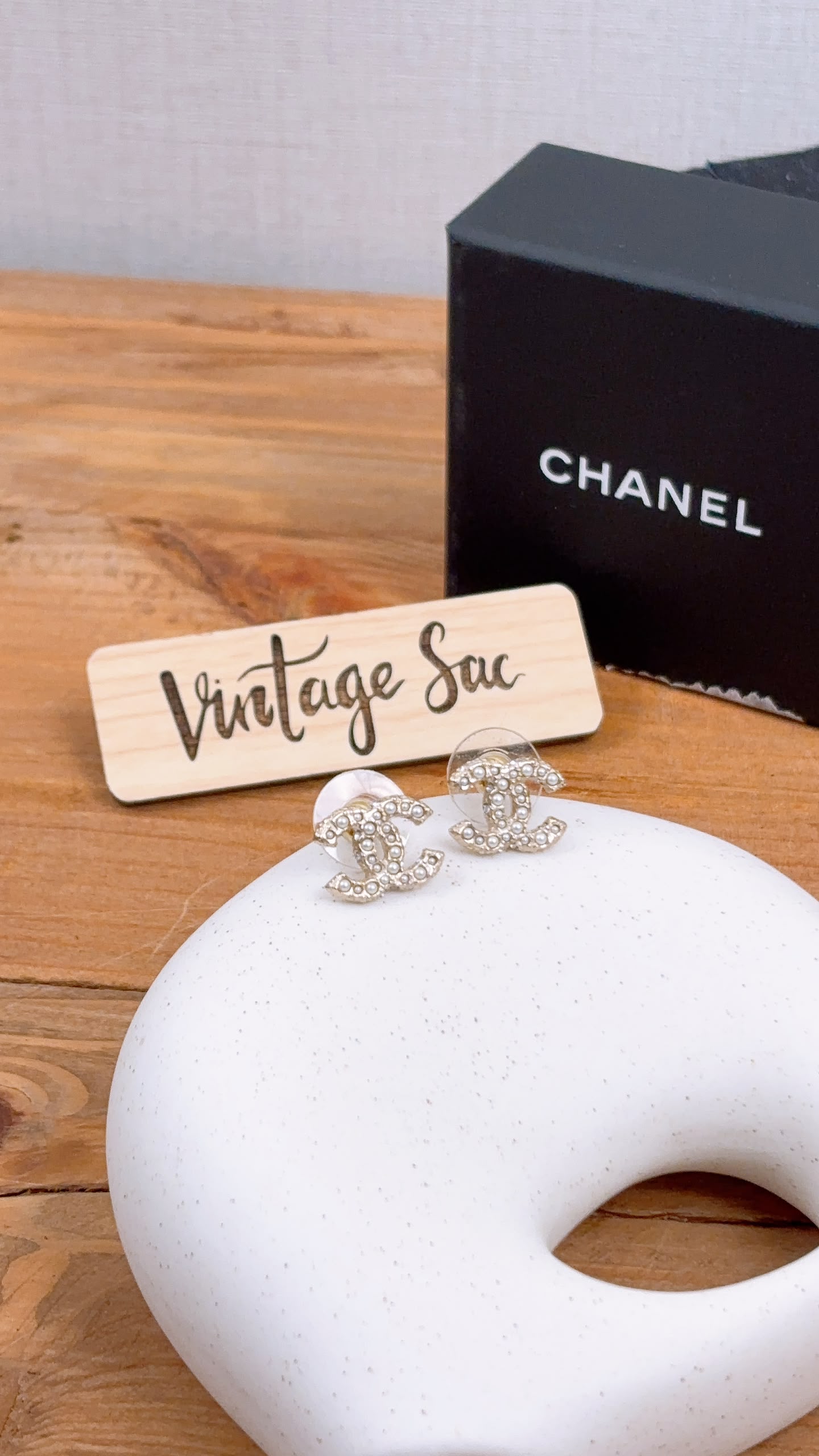 Chanel Light Gold Pearl CC Earrings