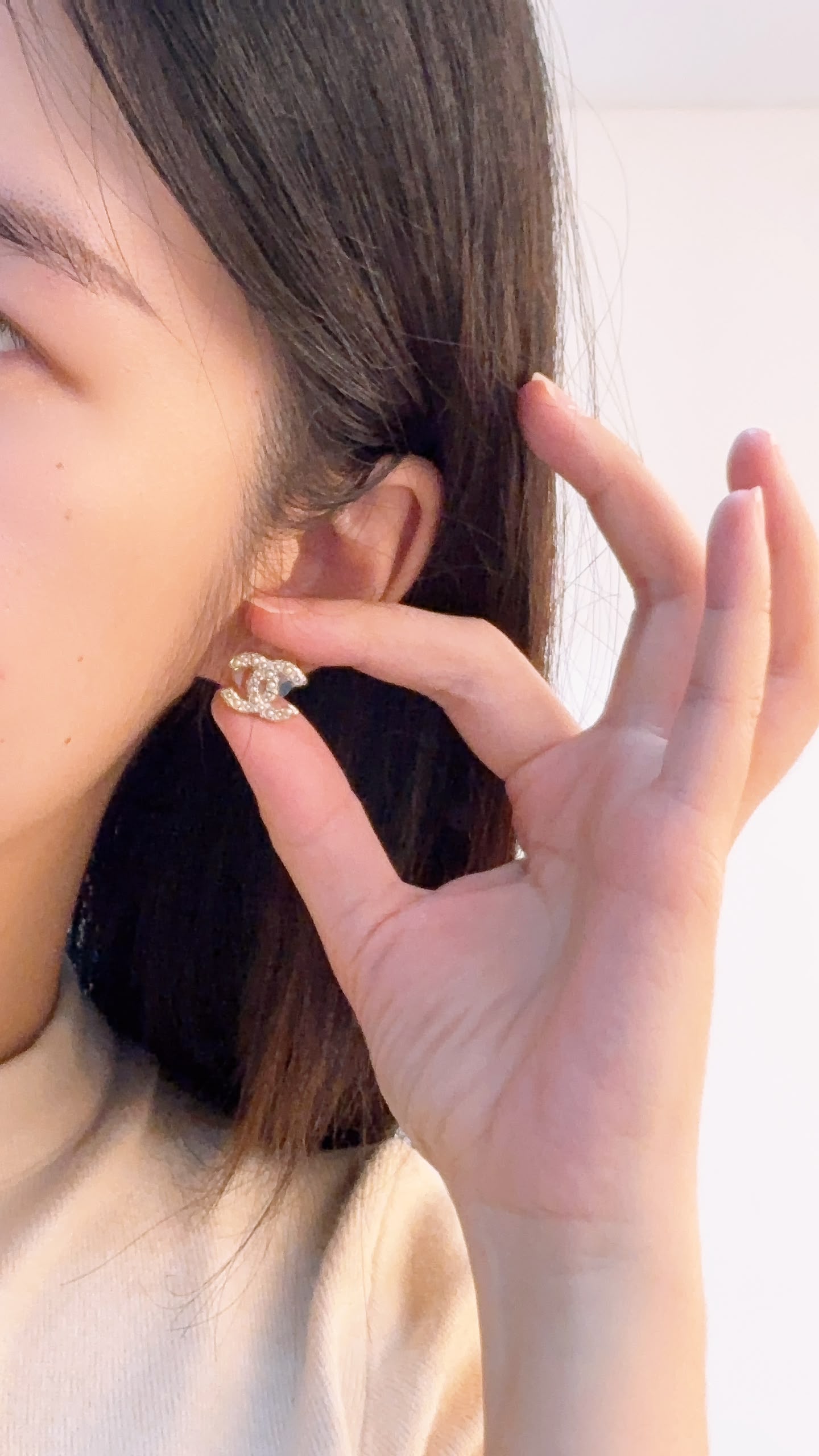 Chanel Light Gold Pearl CC Earrings