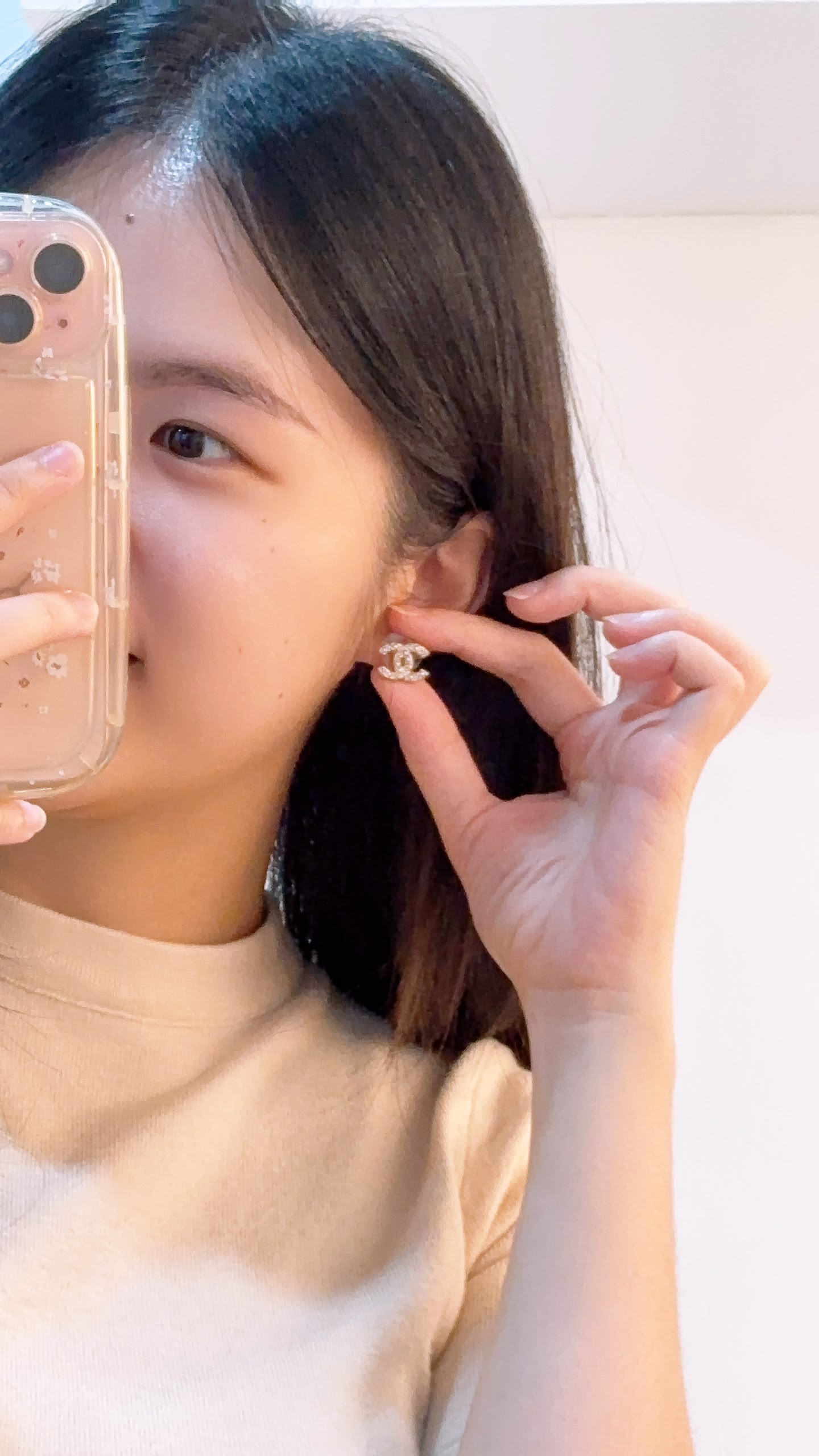 Chanel Light Gold Pearl CC Earrings