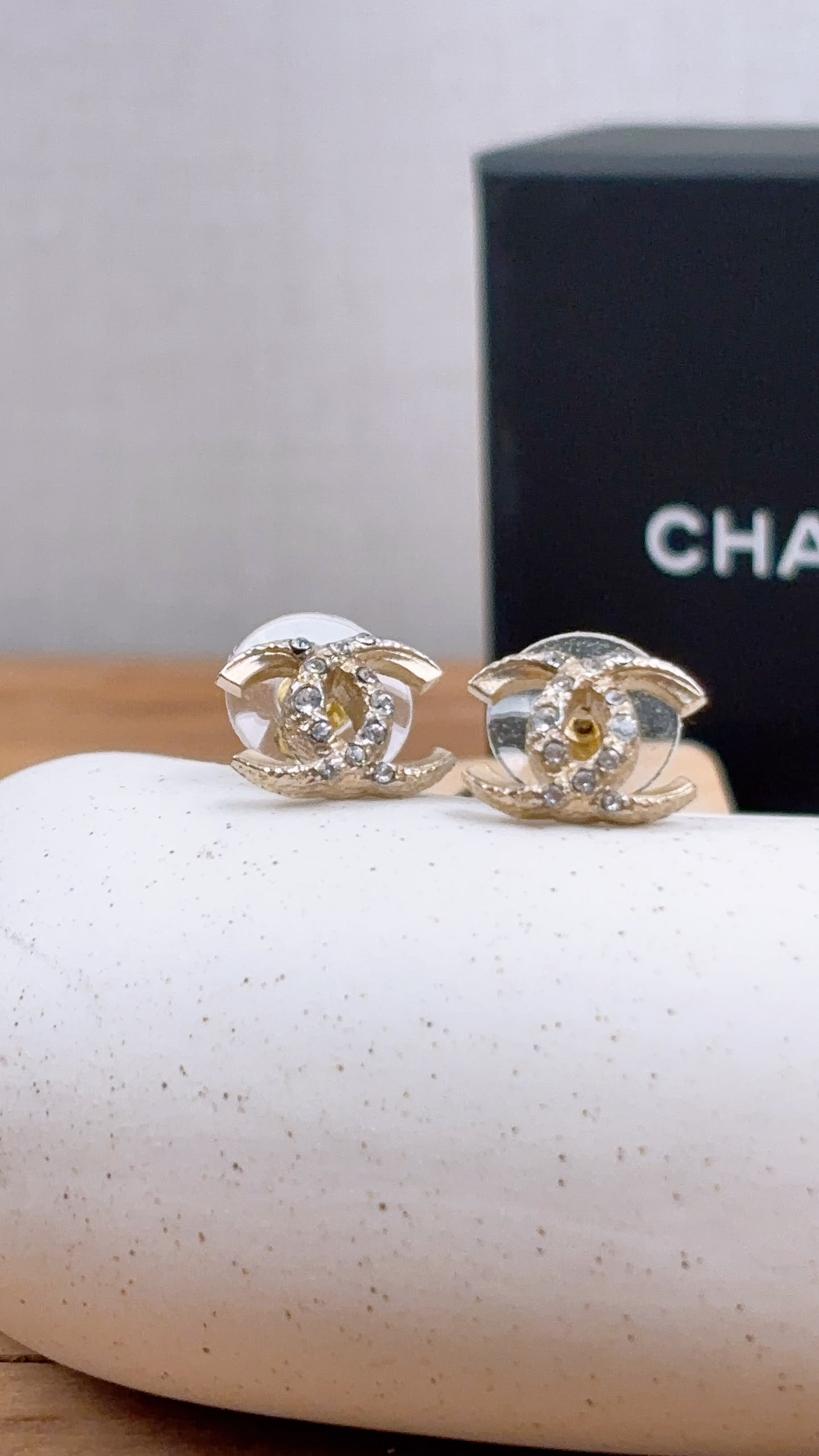 Chanel Light Gold Carved Diamante CC Earrings