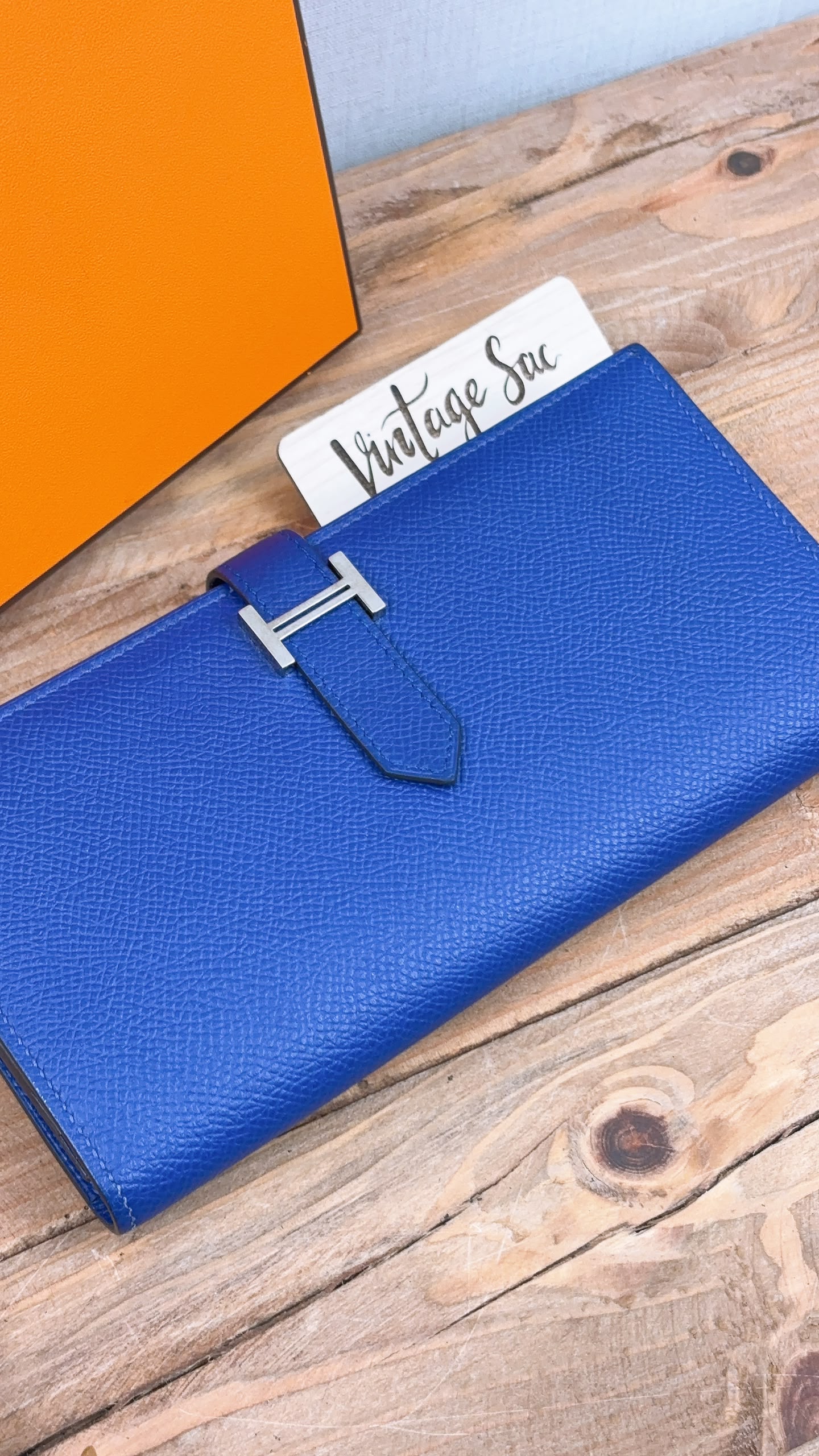 Hermes Blue Epsom Bearn Wallet (PHW)