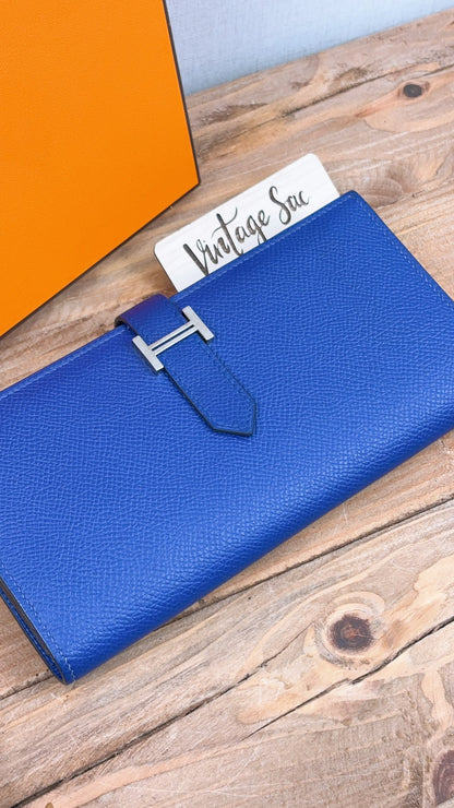 Hermes Blue Epsom Bearn Wallet (PHW)