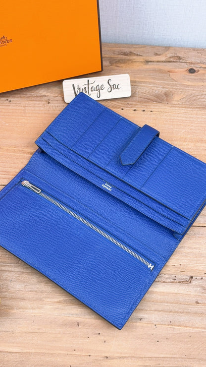 Hermes Blue Epsom Bearn Wallet (PHW)