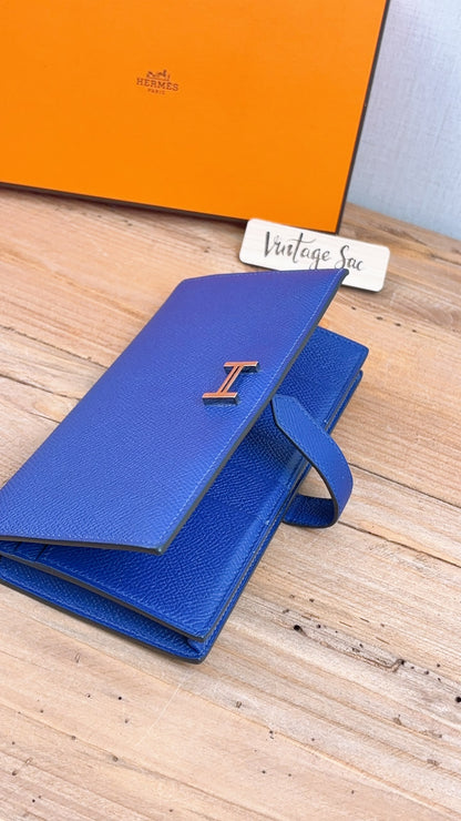 Hermes Blue Epsom Bearn Wallet (PHW)
