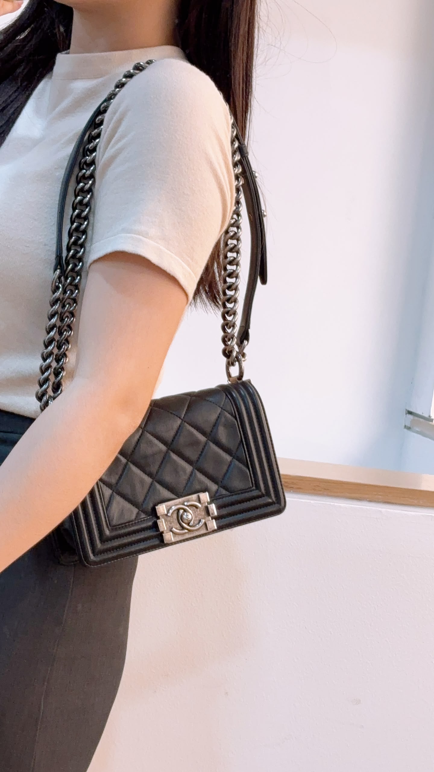 Chanel Black Lambskin Small Boy (RHW)