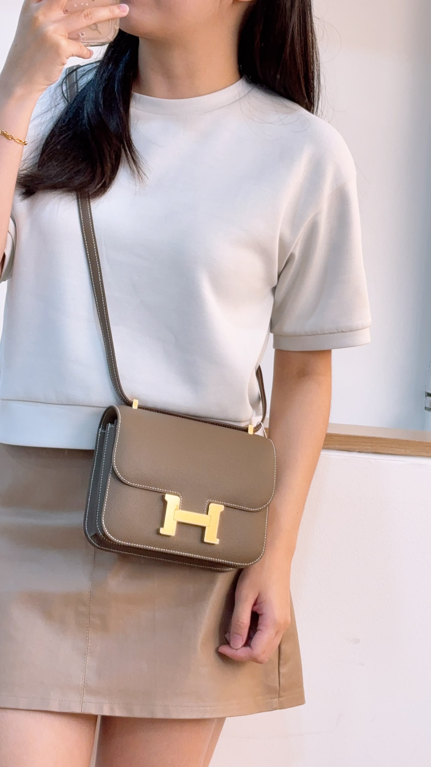 Hermes Etoupe Mini Constance (GHW)