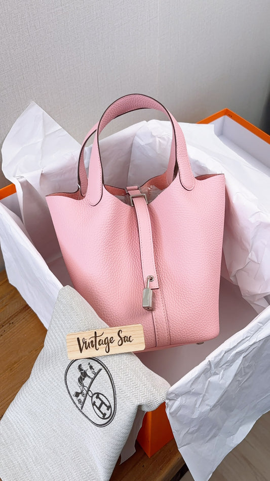 Hermes Rose Sakura Picotin 18 (PHW)