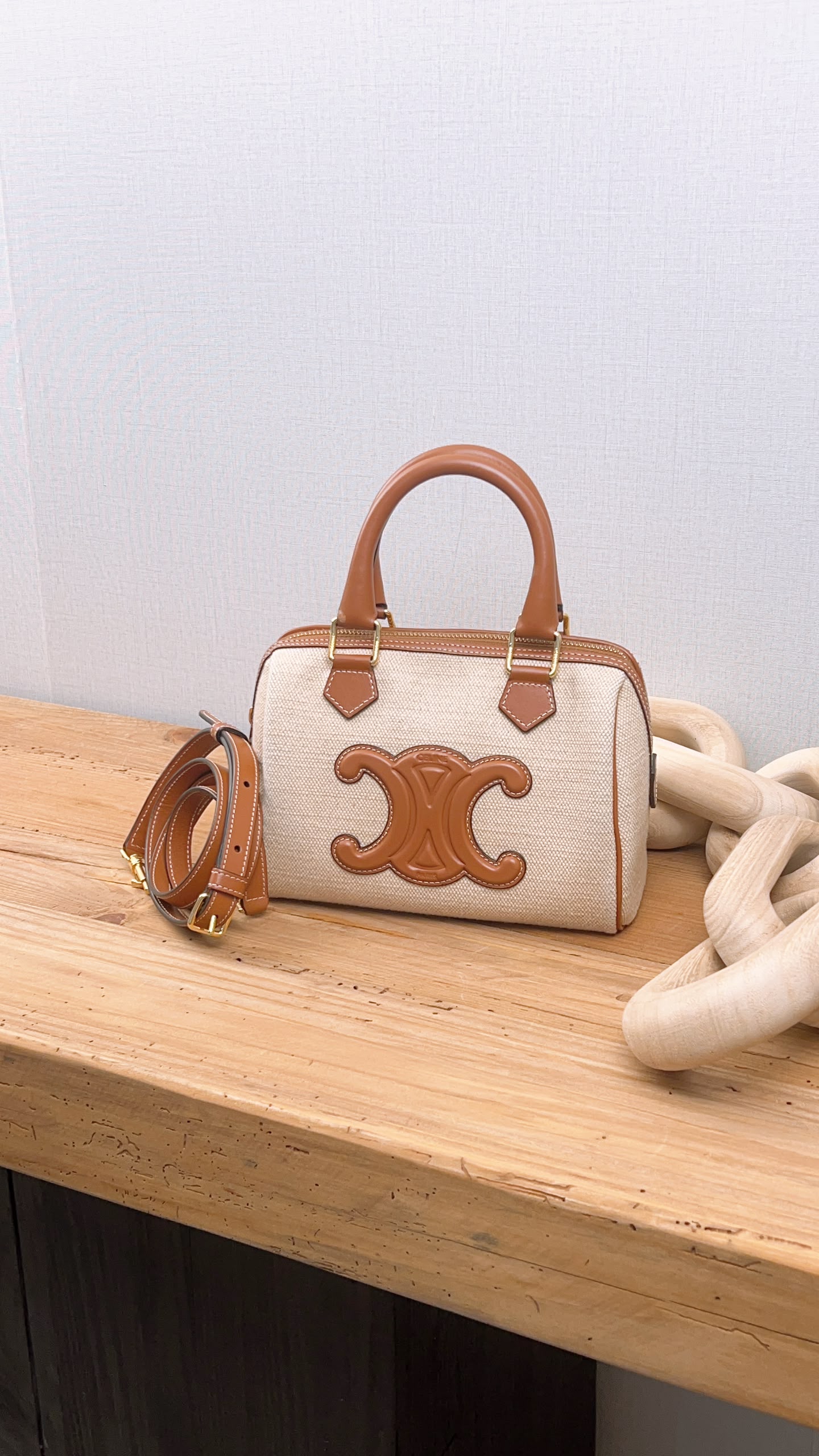 Celine Naturel Canvas Small Boston Bag