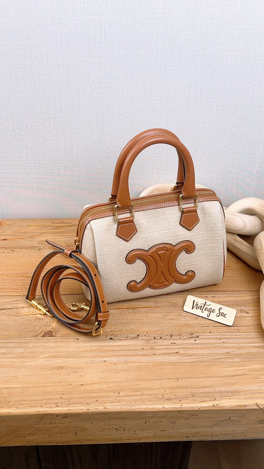 Celine Naturel Canvas Small Boston Bag