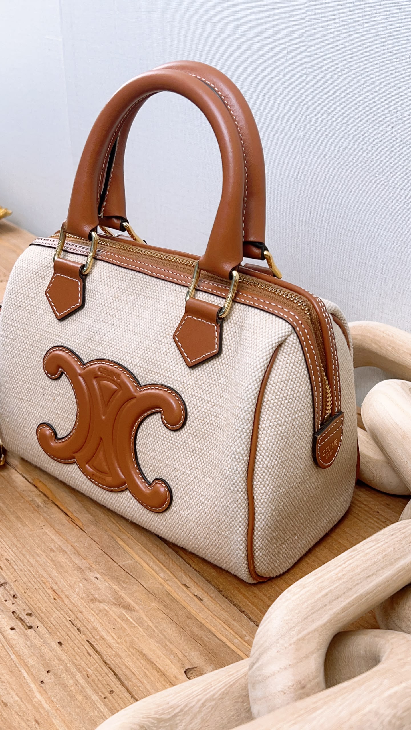Celine Naturel Canvas Small Boston Bag