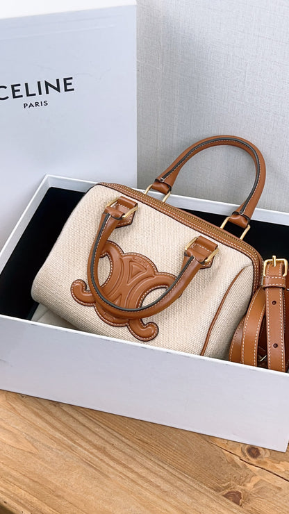 Celine Naturel Canvas Small Boston Bag