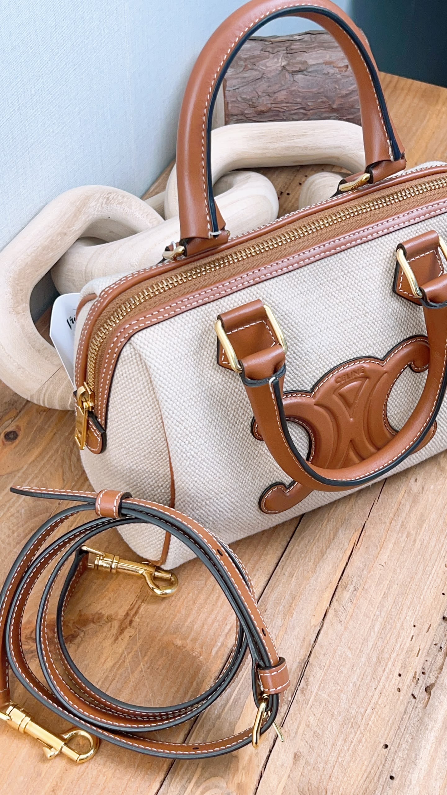 Celine Naturel Canvas Small Boston Bag