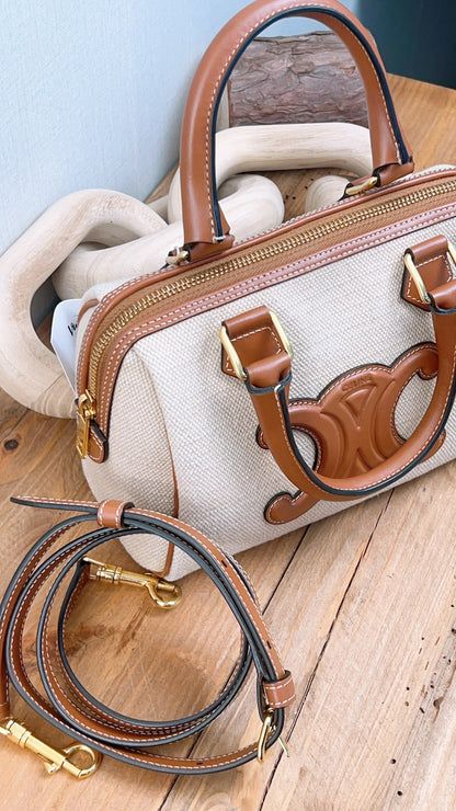 Celine Naturel Canvas Small Boston Bag