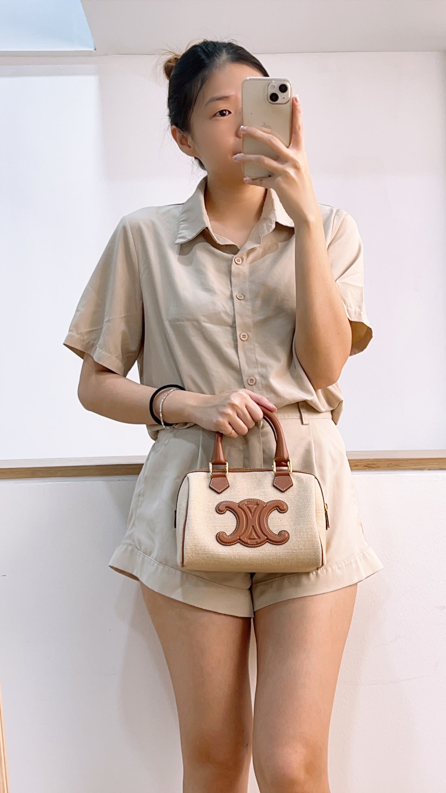 Celine Naturel Canvas Small Boston Bag
