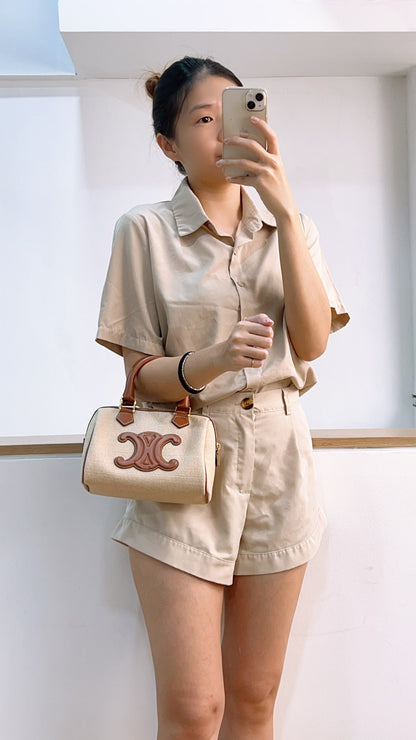 Celine Naturel Canvas Small Boston Bag
