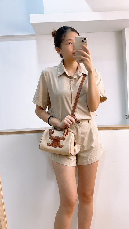 Celine Naturel Canvas Small Boston Bag