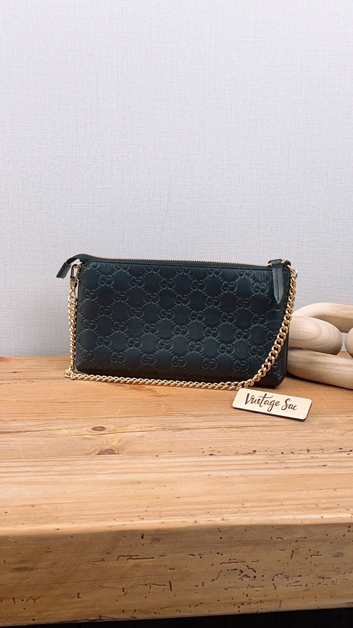 Gucci Black Guccissima Leather Wristlet Shoulder Bag