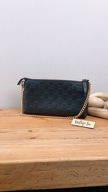 Gucci Black Guccissima Leather Wristlet Shoulder Bag