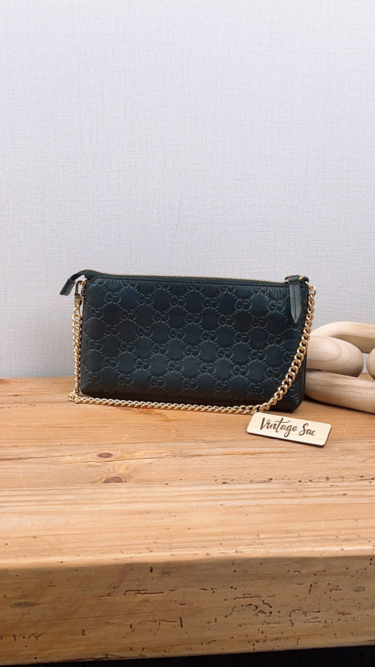Gucci Black Guccissima Leather Wristlet Shoulder Bag