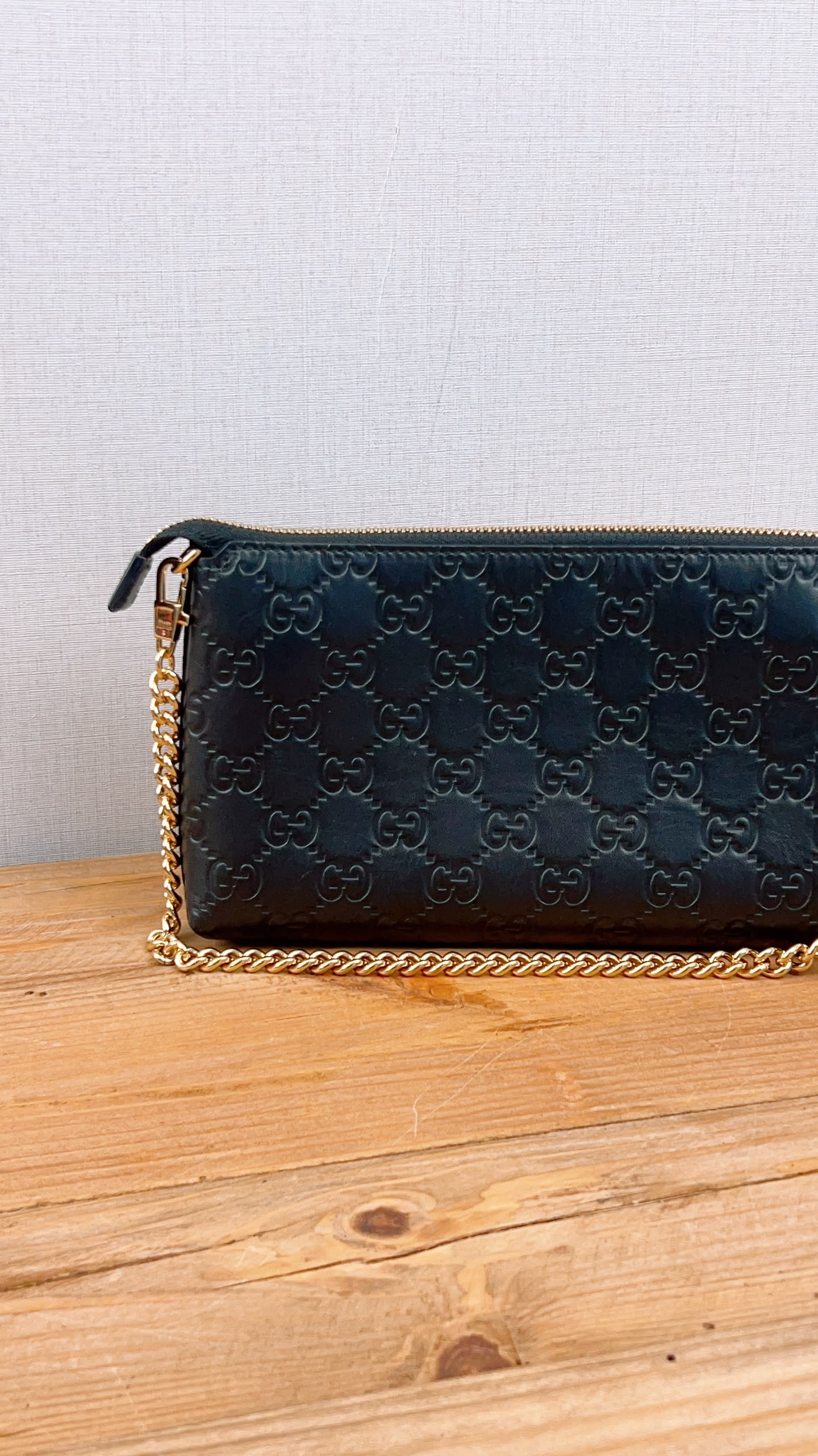 Gucci Black Guccissima Leather Wristlet Shoulder Bag