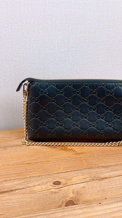 Gucci Black Guccissima Leather Wristlet Shoulder Bag