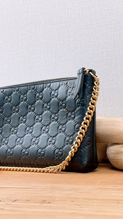 Gucci Black Guccissima Leather Wristlet Shoulder Bag