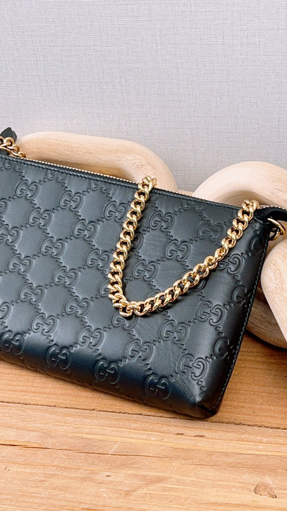 Gucci Black Guccissima Leather Wristlet Shoulder Bag