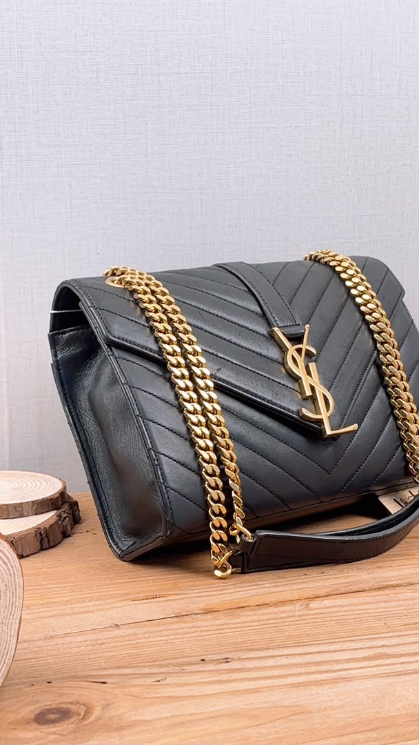 YSL Black Lambskin Medium Envelope Bag (GHW)
