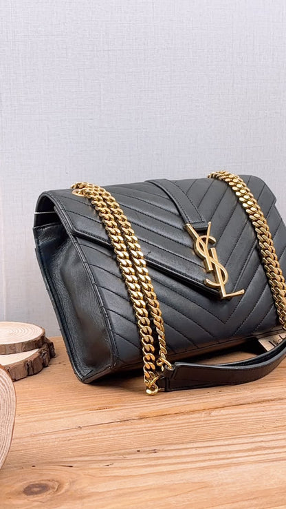 YSL Black Lambskin Medium Envelope Bag (GHW)