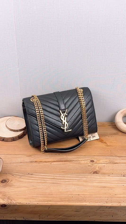 YSL Black Lambskin Medium Envelope Bag (GHW)