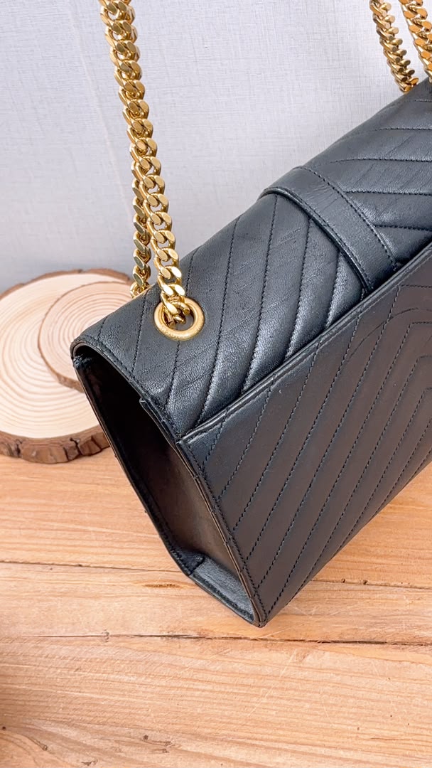 YSL Black Lambskin Medium Envelope Bag (GHW)