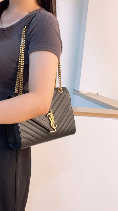 YSL Black Lambskin Medium Envelope Bag (GHW)