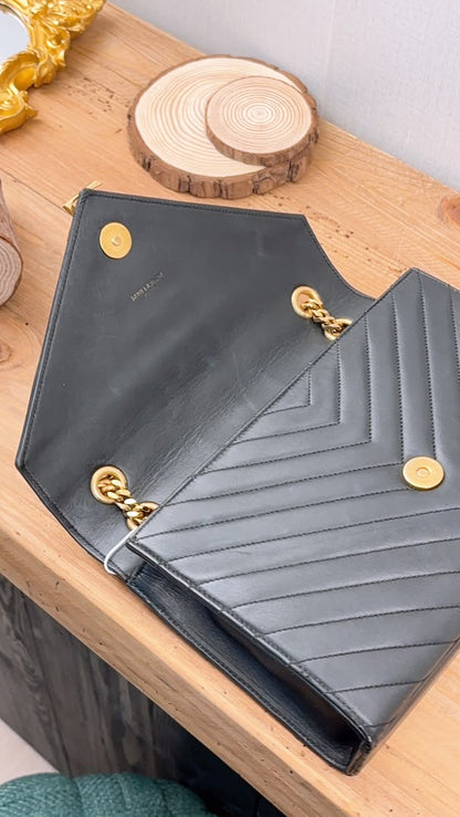 YSL Black Lambskin Medium Envelope Bag (GHW)