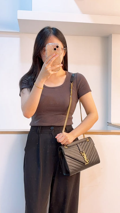 YSL Black Lambskin Medium Envelope Bag (GHW)