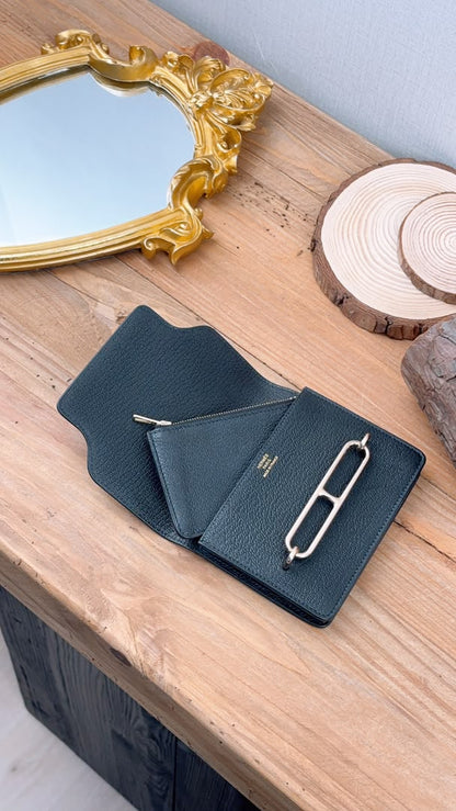 Hermes Noir Roulis Slim Compact Wallet (GHW)