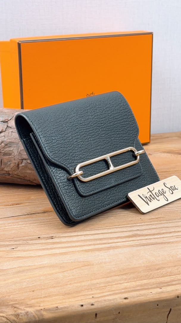 Hermes Noir Roulis Slim Compact Wallet (GHW)