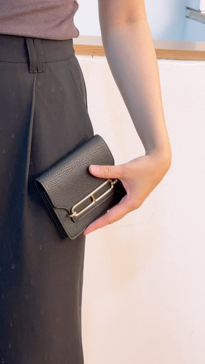 Hermes Noir Roulis Slim Compact Wallet (GHW)