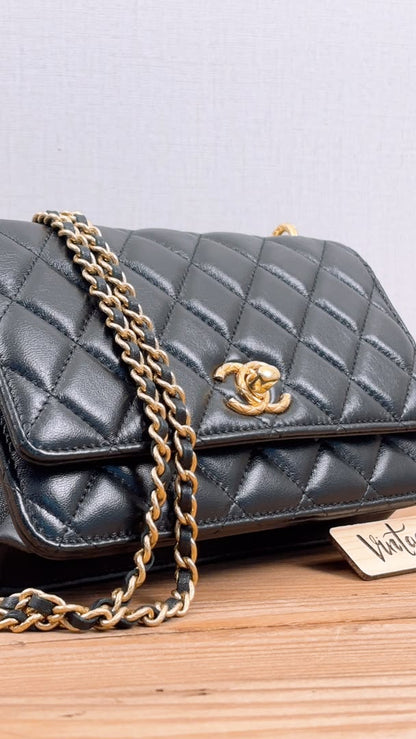 Chanel Black Shiny Lambskin 23C Turnlock WOC (GHW)