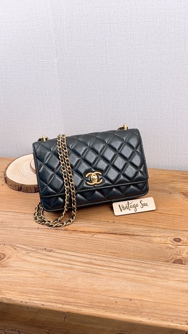 Chanel Black Shiny Lambskin 23C Turnlock WOC (GHW)