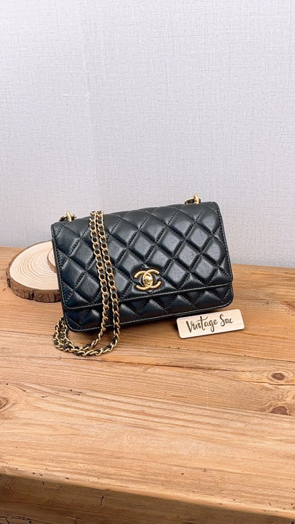 Chanel Black Shiny Lambskin 23C Turnlock WOC (GHW)