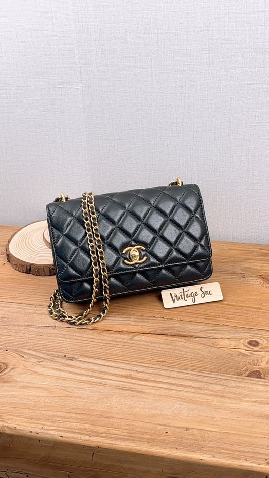 Chanel Black Shiny Lambskin 23C Turnlock WOC (GHW)