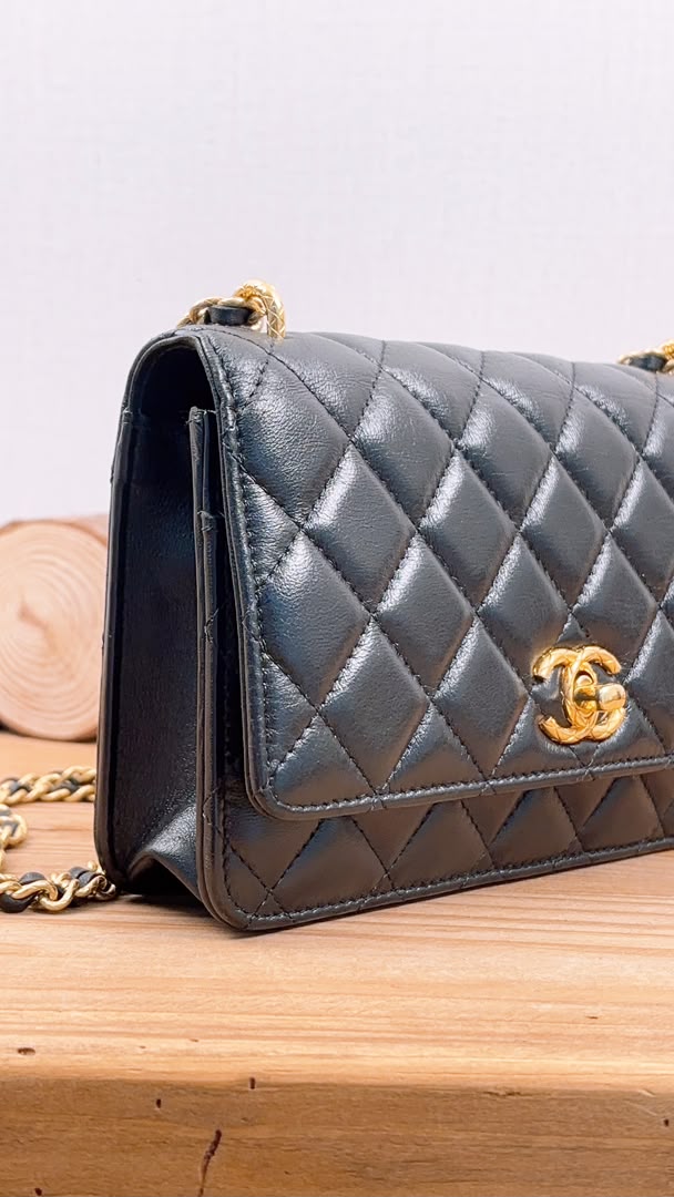 Chanel Black Shiny Lambskin 23C Turnlock WOC (GHW)