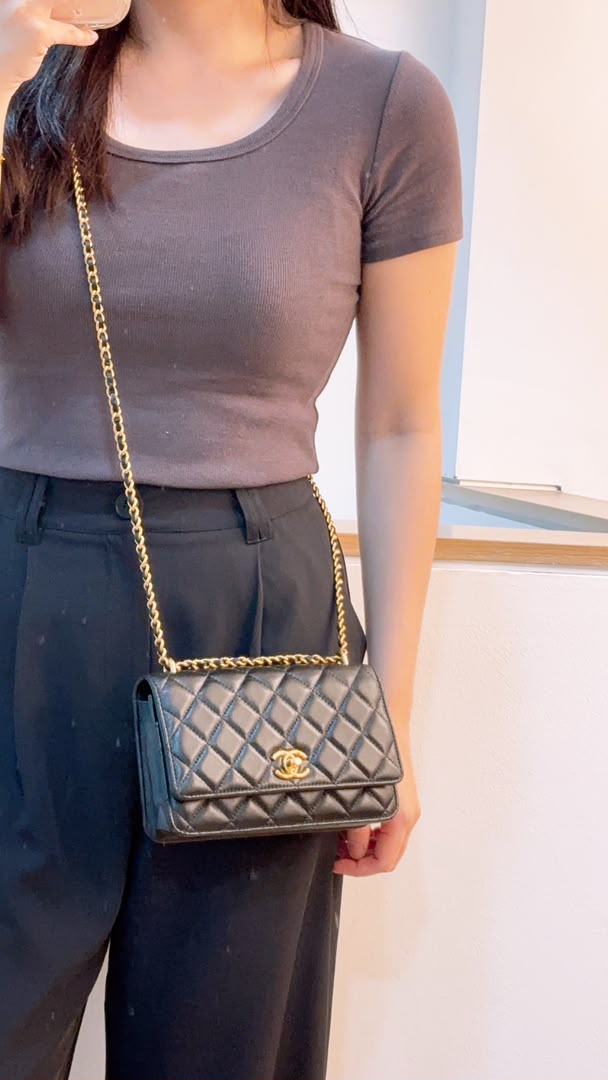 Chanel Black Shiny Lambskin 23C Turnlock WOC (GHW)