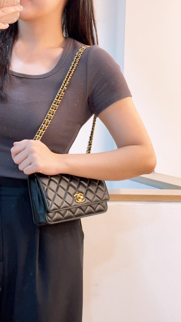 Chanel Black Shiny Lambskin 23C Turnlock WOC (GHW)