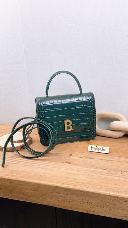 Balenciaga Green Croc Embossed Top Handle Bag (GHW)