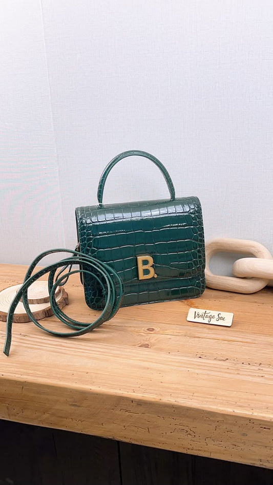 Balenciaga Green Croc Embossed Top Handle Bag (GHW)